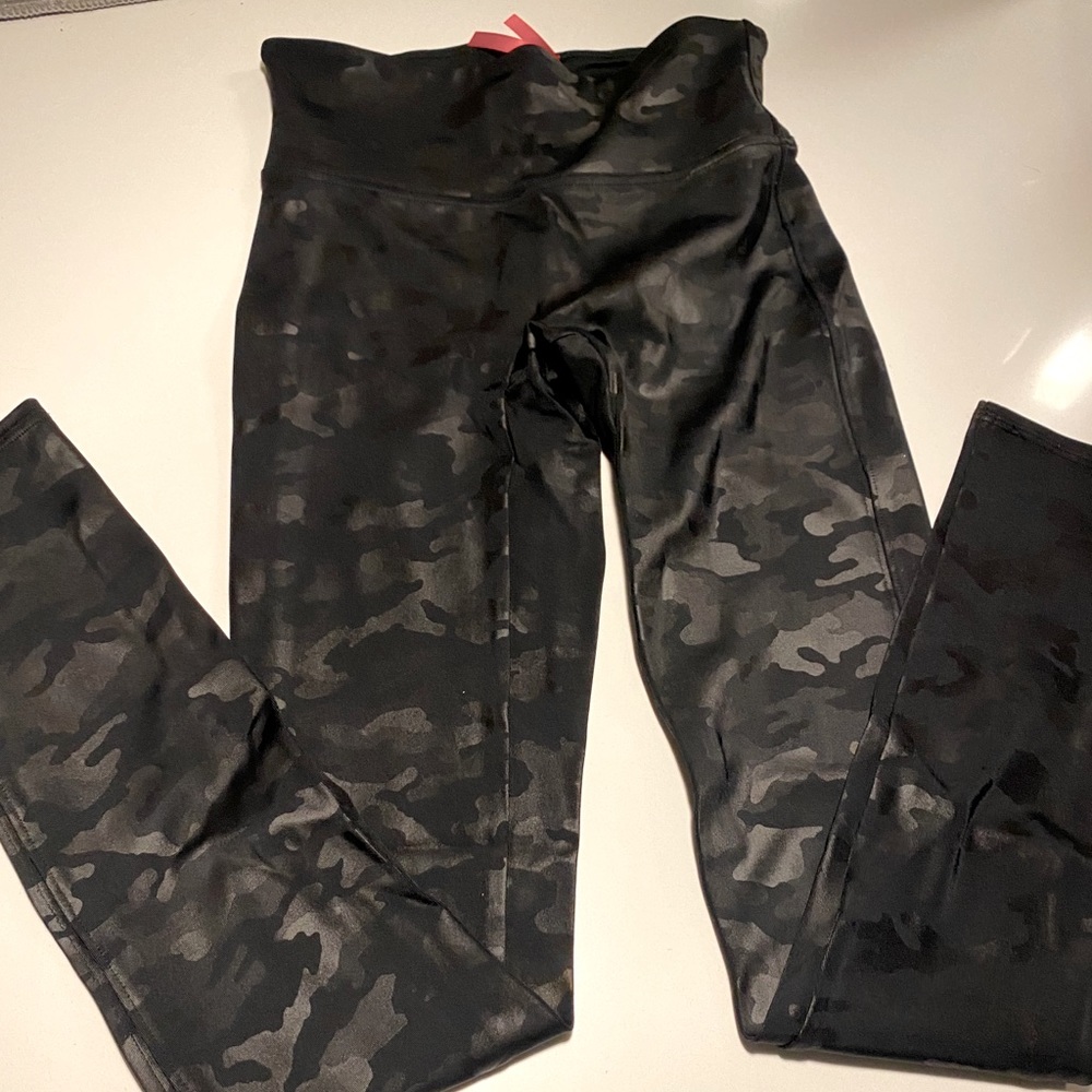 Spanx faux leather camo leggings